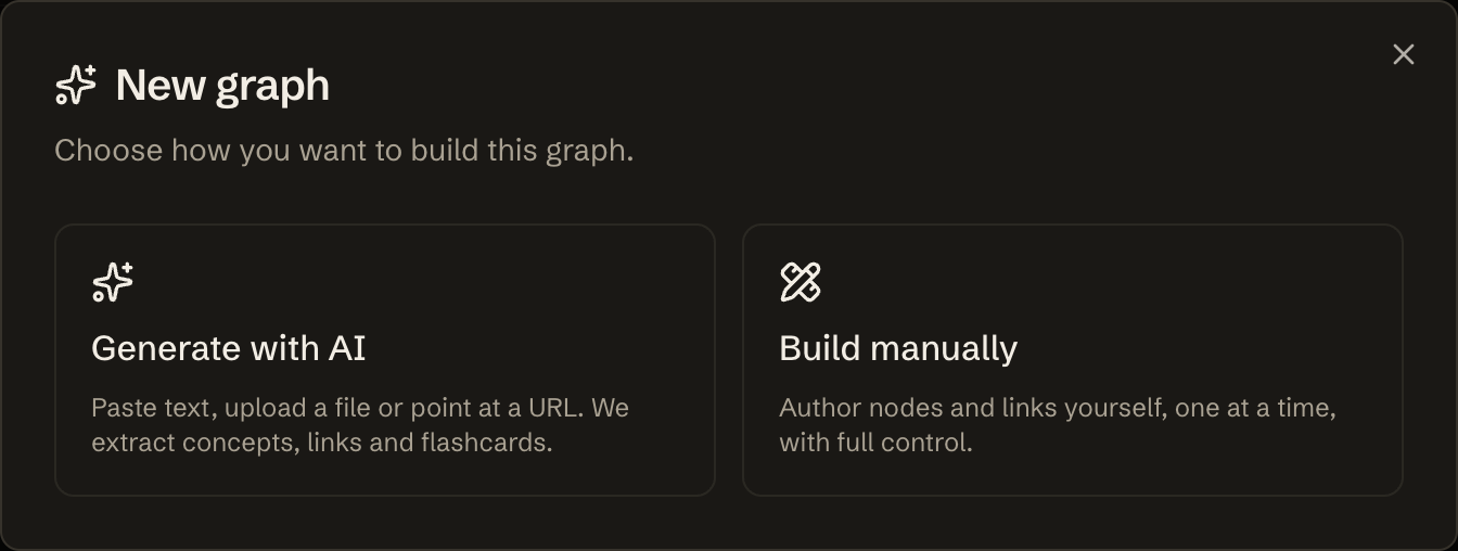 New graph dialog with two choices: Generate with AI, or Build manually